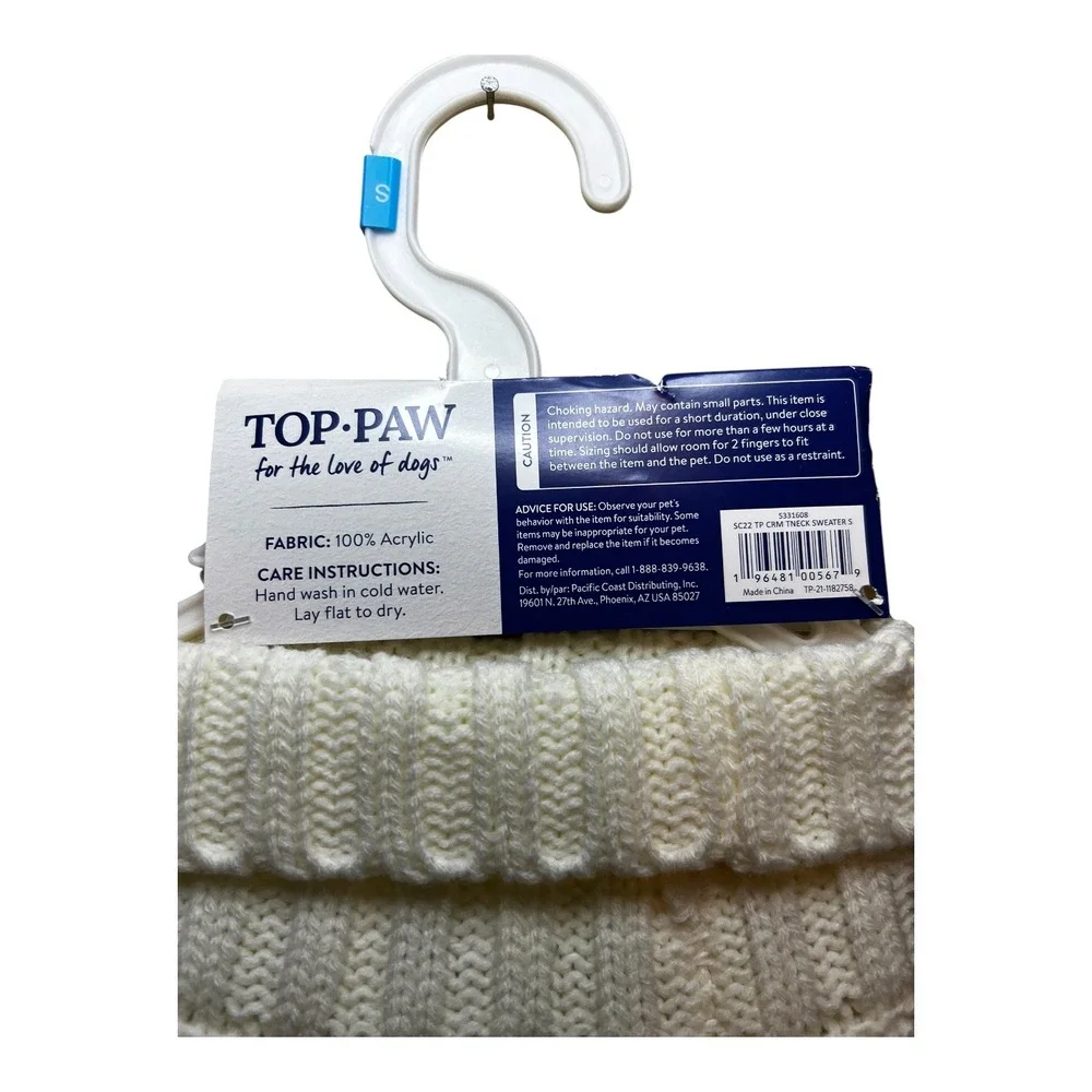 Top Paw Small Cream White Cable Knit Trendy Turtleneck Dog Sweater New